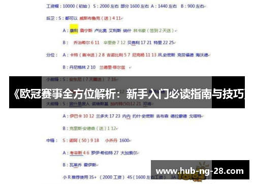 《欧冠赛事全方位解析:新手入门必读指南与技巧》 《欧冠赛事全方位解析:新手入门必读指南与技巧》